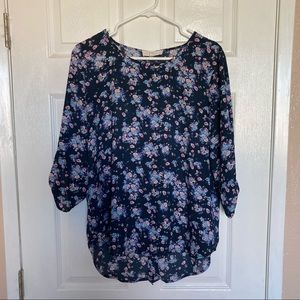 Blue Floral Long Sleeve Blouse